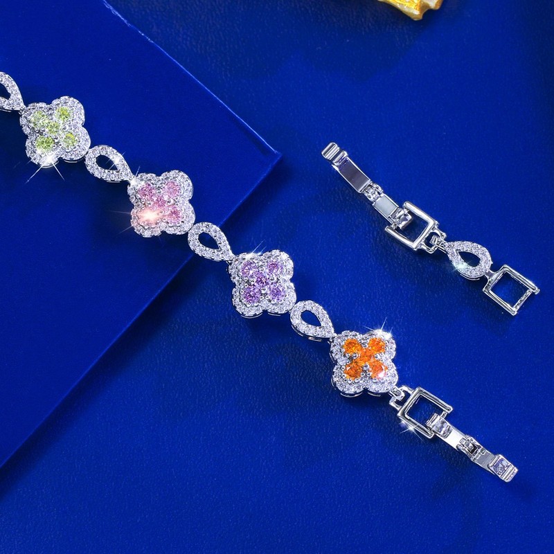 Colorful Flower Leaf CZ Tennis Bracelet Silver Plated Women Zircon Party Jewelry gallery