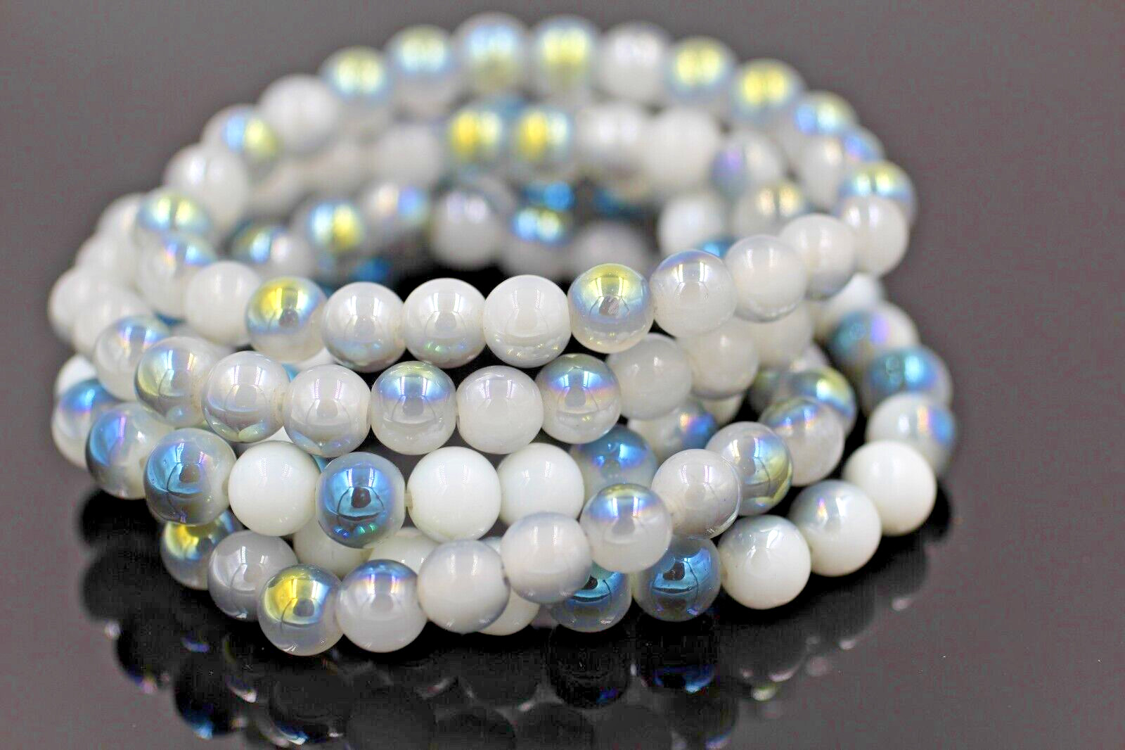 Grey Rainbow Coated Crystal Adjustable Fashion Bracelet Round Beads 7.5'' Inch gallery