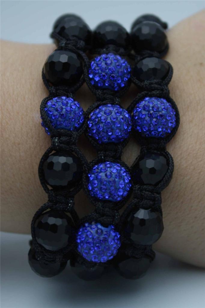 Macrame Beaded Cross Bracelet With Black Crystal And Blue Alloy shaping a Cross gallery