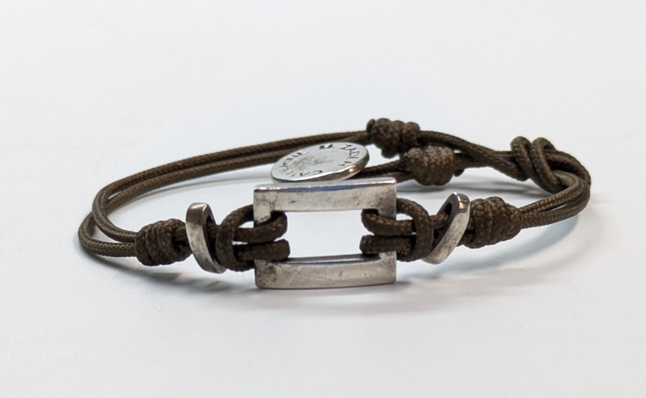 Catherine M Zadeh Sterling Silver Rectangular Charm Brown Chord 7" Bracelet gallery