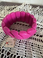 Acrylic Bangle Bracelets Pink Barbie Style Plastic Stretch Bracelet W/ Tags VTG