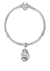 Z52 Boxing Glove Pewter charm on silver Rhodium Plate Snake Bracelet