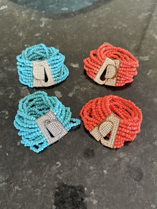 Suzanne Somers 4 Pave’ Crystal Stretch Bracelet Lot Turquoise Coral (Never Worn) gallery