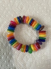 Multi Color Beaded Bracelet Plastic Handmade Elastic Stretchy B49