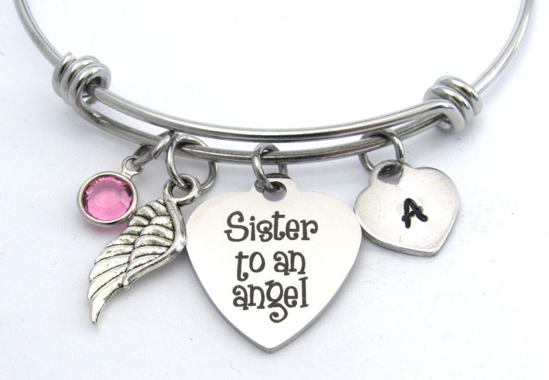 Sister to an Angel Bracelet w/ Initial & Birthstone, Memorial Loss of Sister gallery