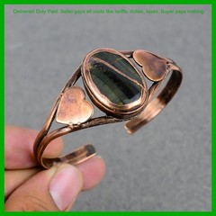 Copper Oval Natural Pietersite Daughter Gift Electroformed Heart Bangle Bracelet