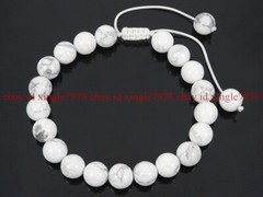 Natural 8/10/12mm White Turquoise Round Gemstone Beads Adjustable Bracelet 7.5″