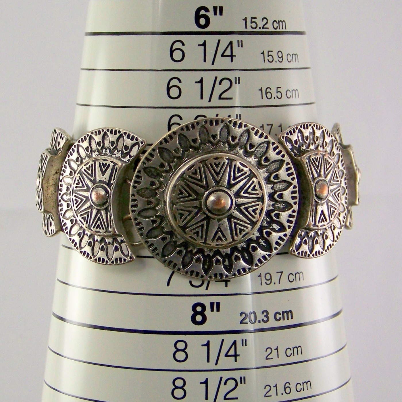 American Eagle Bracelet 6 to 7 in Aztec Style Link Embossed Antiqued Silvertone gallery