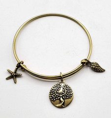 Earth Angel Bangle Bracelet Tree of Life Expandable Charm Starfish Gold Toned
