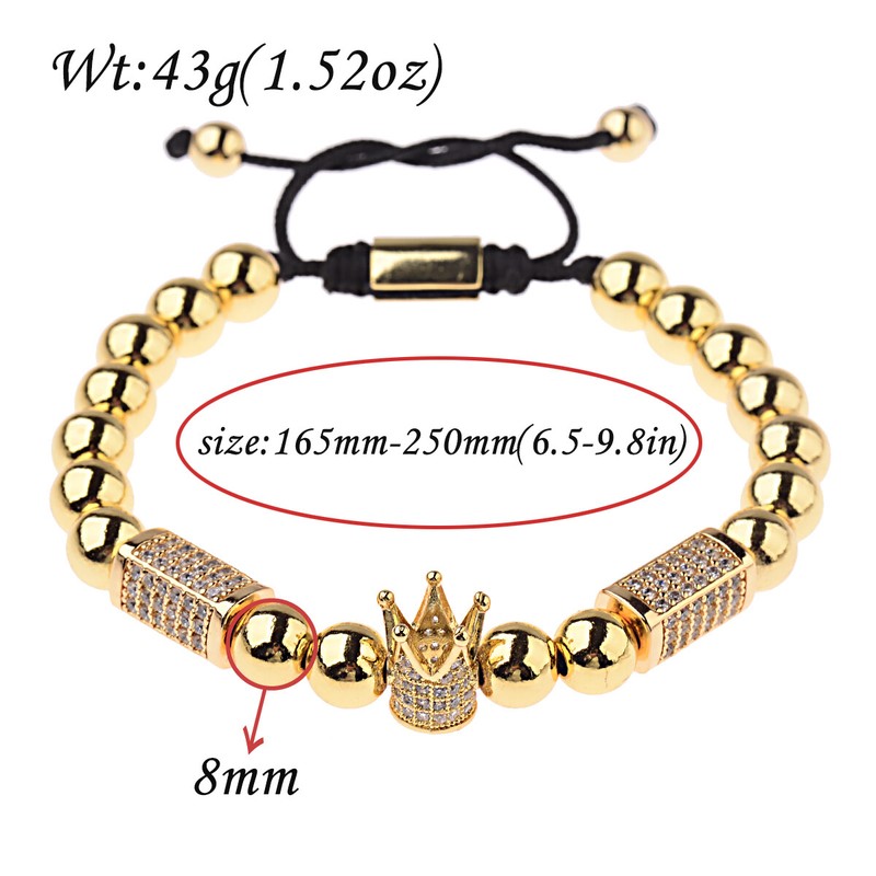Men Luxury Zircon Crown Balls Beads Braiding Adjustable Men Women Bracelet Gift gallery