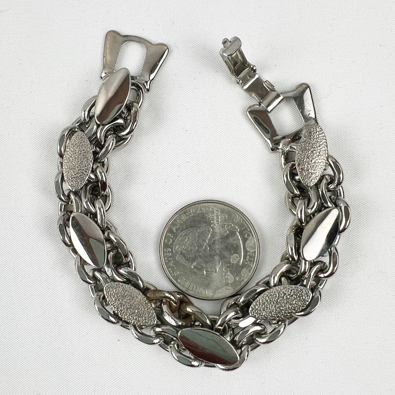 Vintage silver tone oval panel double chain bracelet gallery