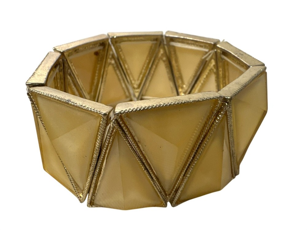 Gold-Tone Geometric Stretch Bracelet Yellow Acrylic Triangles Chunky Statement