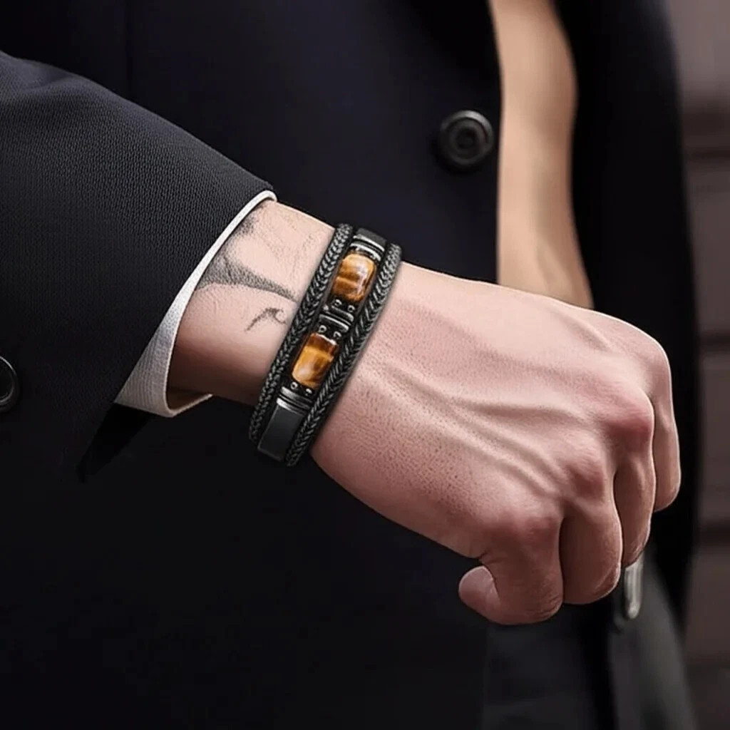 Black Leather Tiger Eye Stone Bracelet Men Jewelry Luxury Gift Healing Gemstones gallery