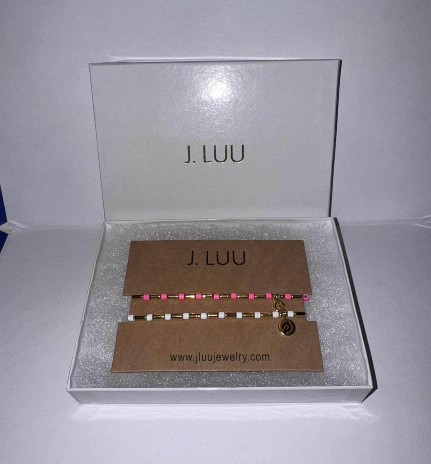 PELOTON x J. LUU 2 Piece Bracelet Set ~ Beaded/Stretch ~ One Size ~ in Gift Box gallery