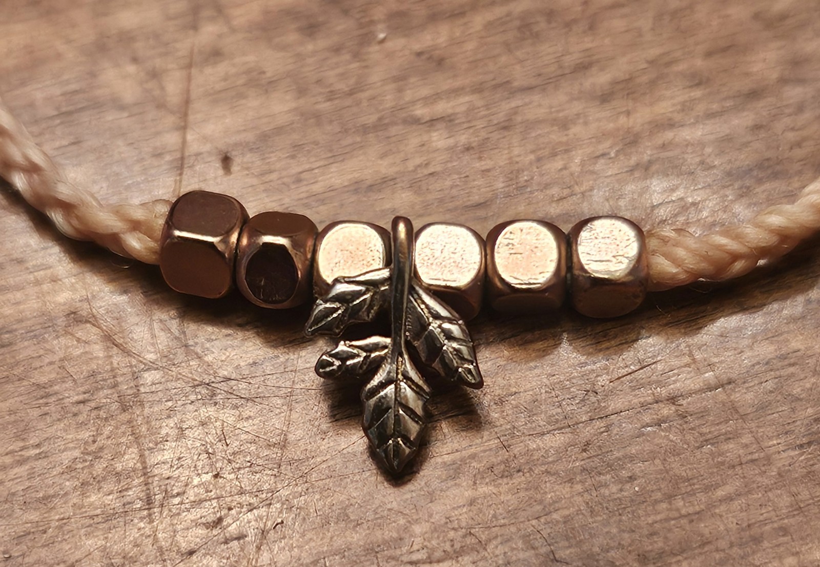 Pura Vida Bracelet - Tan Gold Tone Tree Leaves Charm - String Boho Beige Copper gallery