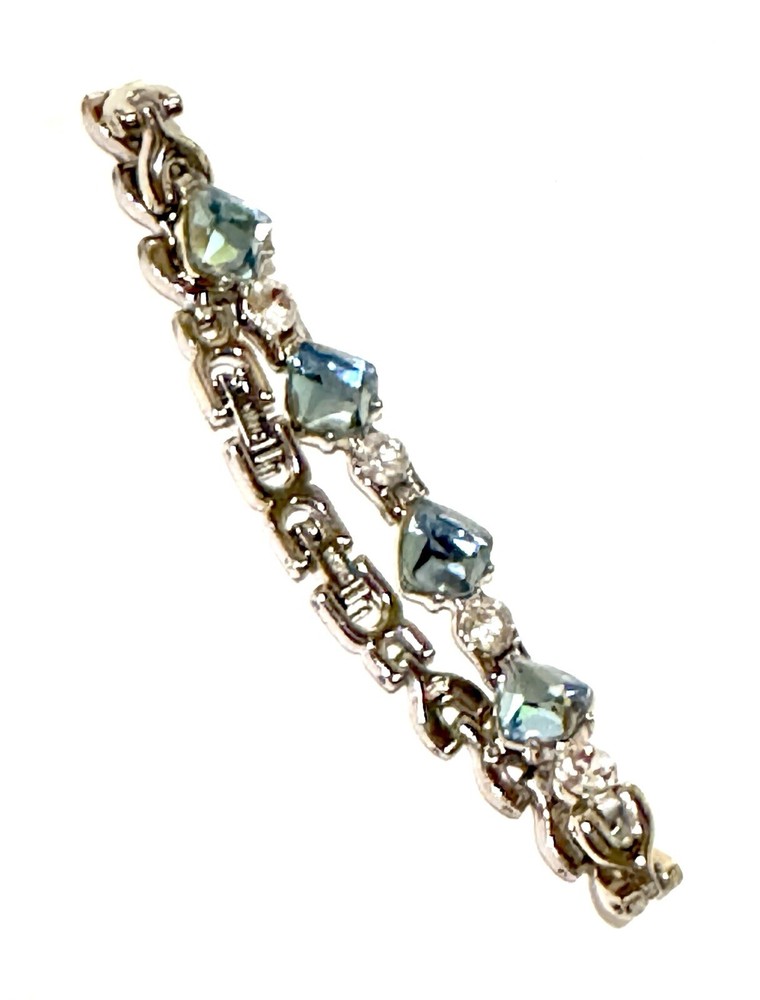 Light Blue & Clear Rhinestones Bracelet adjustable 6.5"-7.5" Stamped China