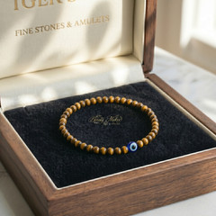 Tiger Eye Bracelet Men Evil Eye Beaded Amulet Natural Stone Jewelry Strength Gif
