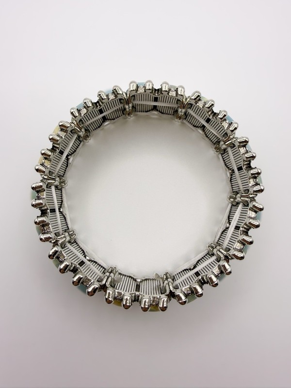 Turquoise Jasper Look Panel Stretch Bracelet Silver Tone Boho Southwestern gallery