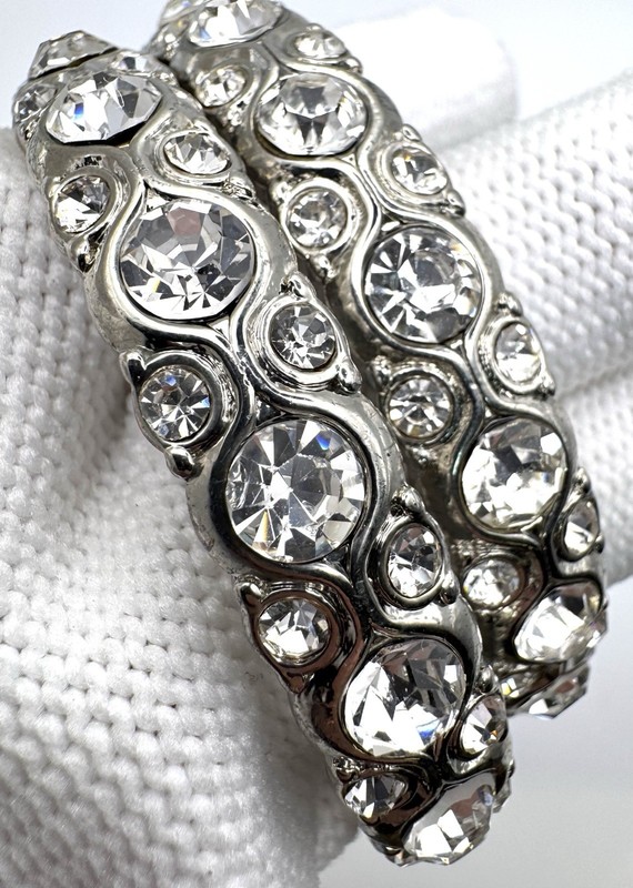 Silver Tone Cubic Zirconia Solid Bangles Heavy 9 in gallery