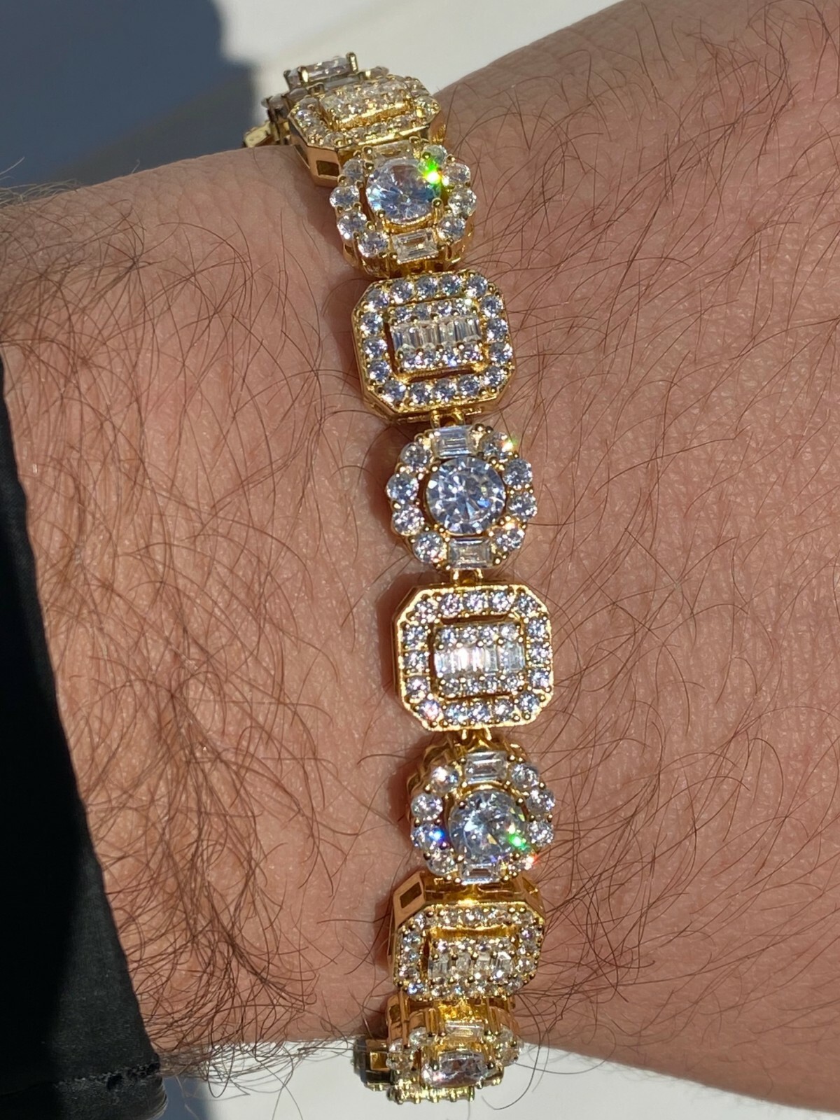 Solid 925 Sterling Silver 14k Gold Plated Baguette CZ Tennis Bracelet Hip Hop gallery