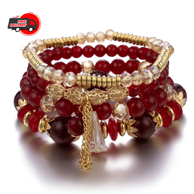4Pcs New Tassel Charm Beads Bracelet Set For Women Colorful Glass Beaded Chain gallery