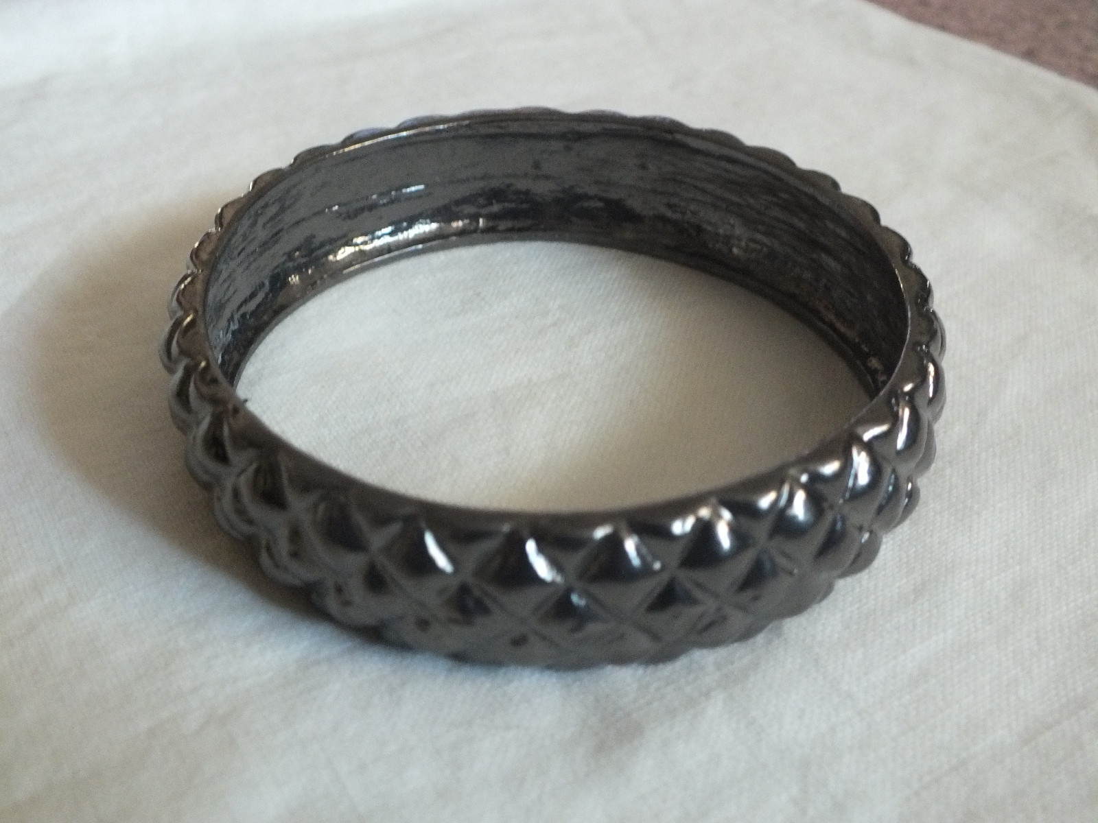 Beautiful Bangle Bracelet Dark Silver Tone Texture 5/8" Wide x 2 3/4" Across gallery