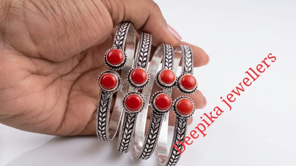 Handmade Sterling Silver Plated 50 Piece Red Coral Cuff Bangle Special Design