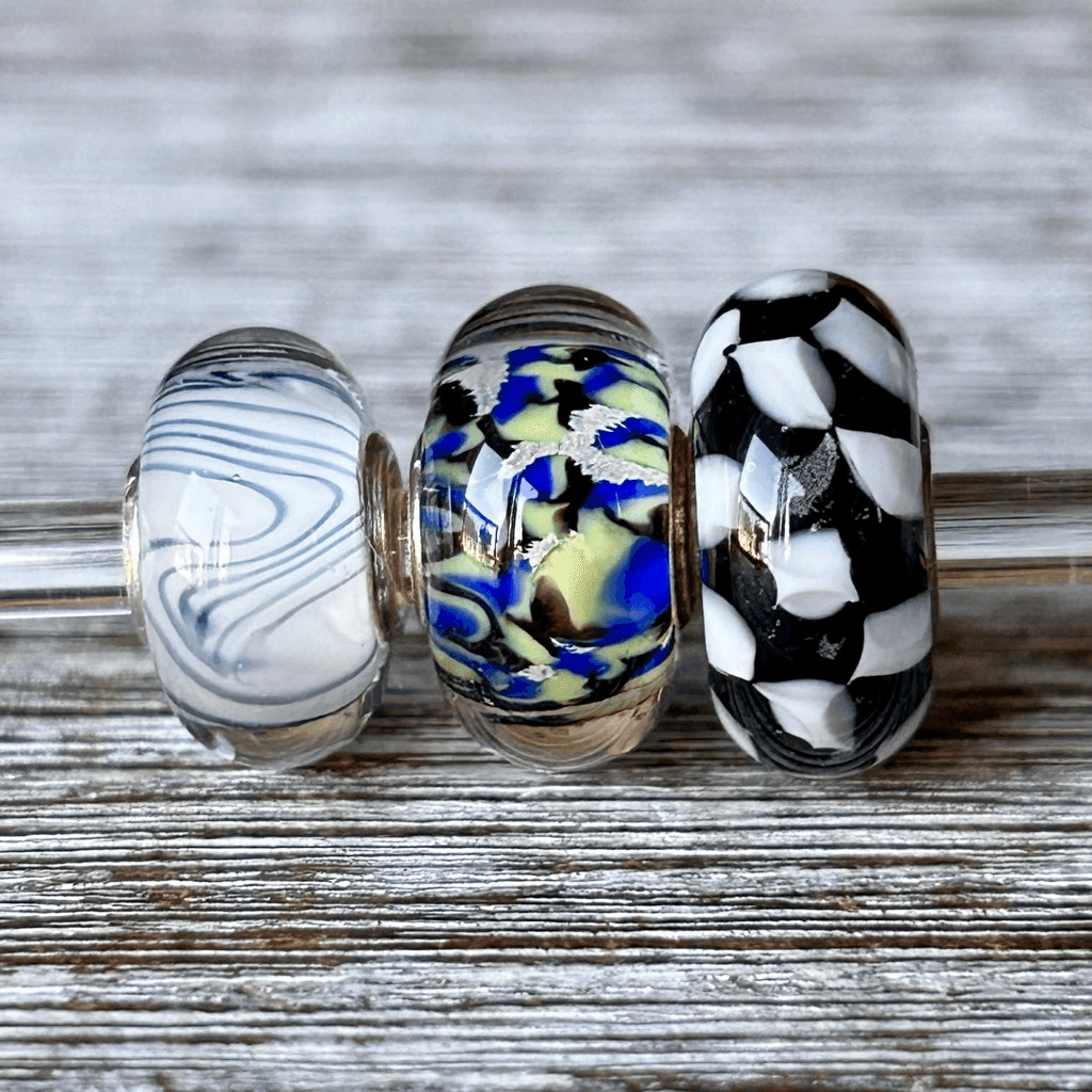 TROLLBEADS Lot of 3 Black White Blue Yellow LAA 925S Chess & 2 Uniques gallery