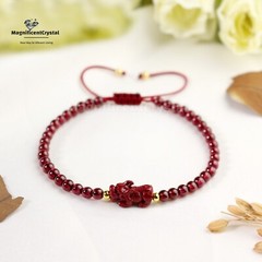 Natural Garnet Pixiu Bracelet Red Gemstone January Birthstone Jewelry Reiki Gift