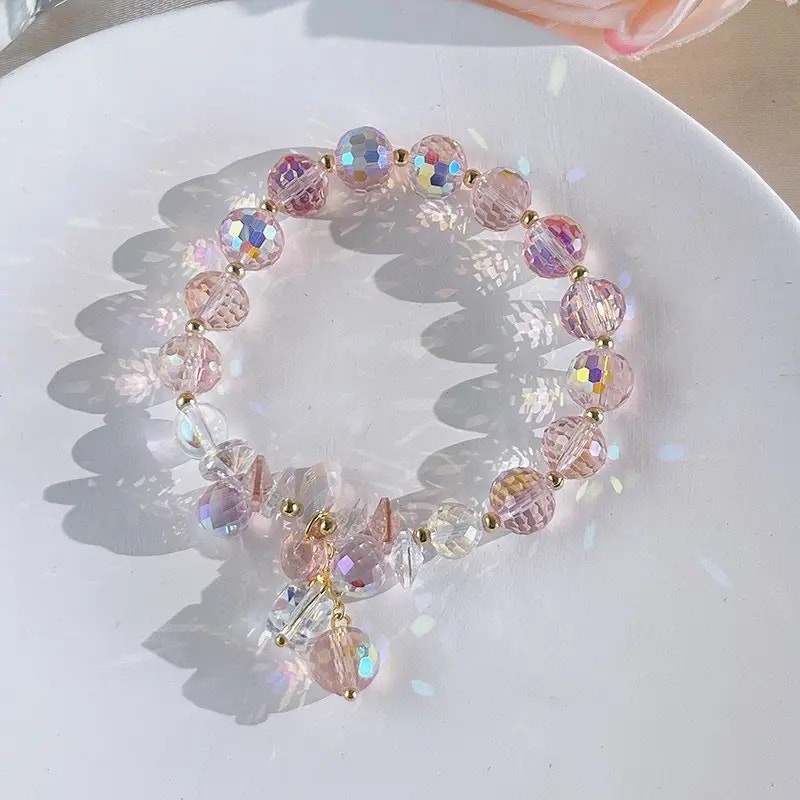 Pink Swarovski Beaded Charm Bracelet