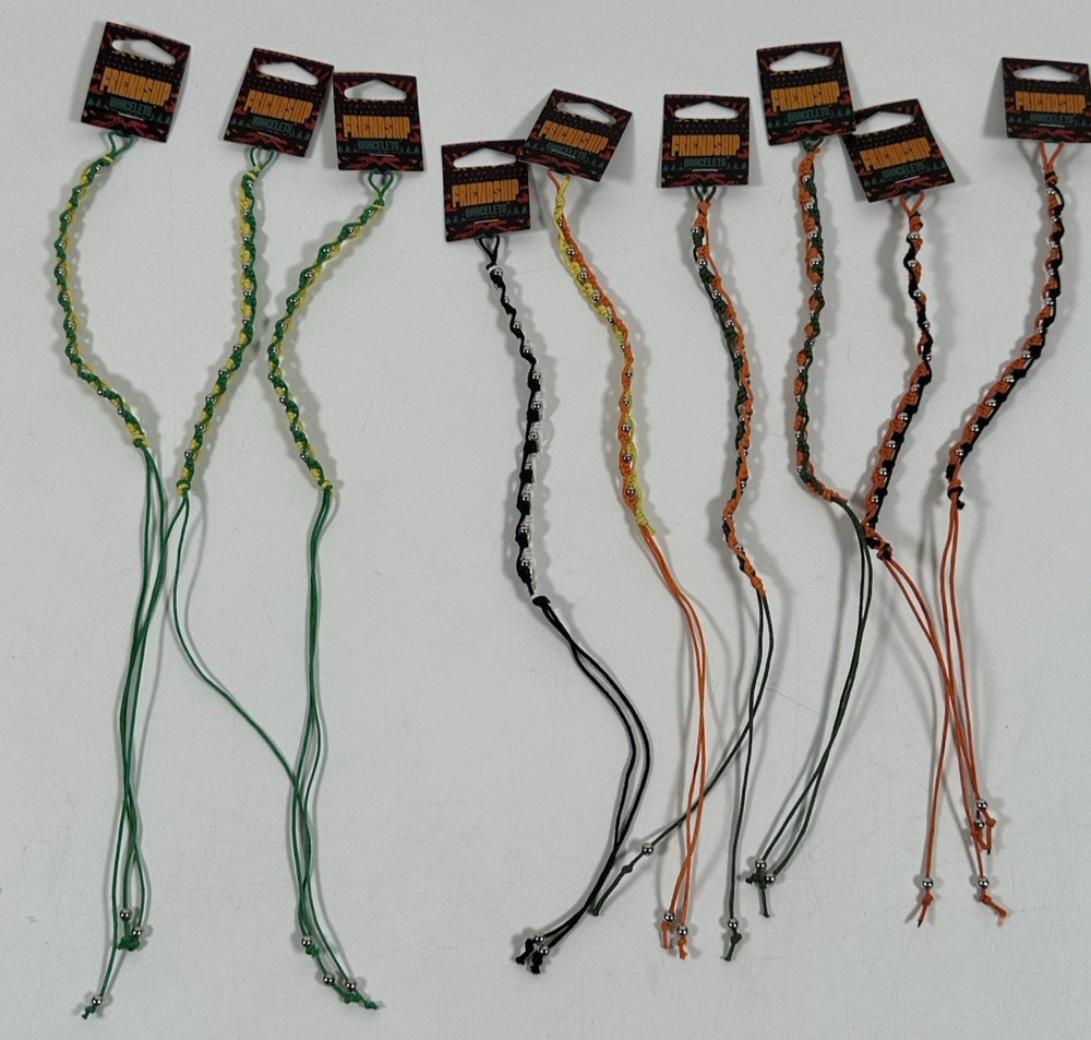 Lot 9 Friendship Bracelets Beaded Orange Green Yellow Black Adjustable New