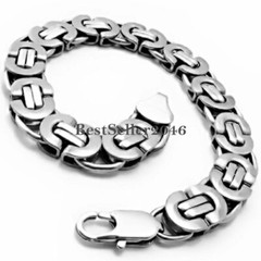 Flat Byzantine Link Chain Stainless Steel Men’s Heavy Chunky Bracelet 8.7Inch