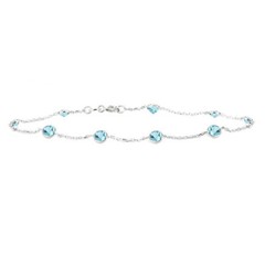14K White Gold Bracelet With Synthetic Aquamarine Cubic Zirconia 7.5 Inches