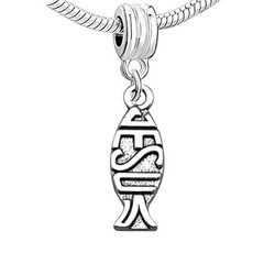 Jesus Fish Religious Charm Bead Compatible with European Snake Chain Bracelet