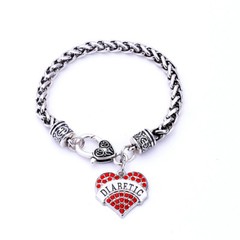 Diabetic Heart Charm Bracelet Medical Alert Diabetes Crystal