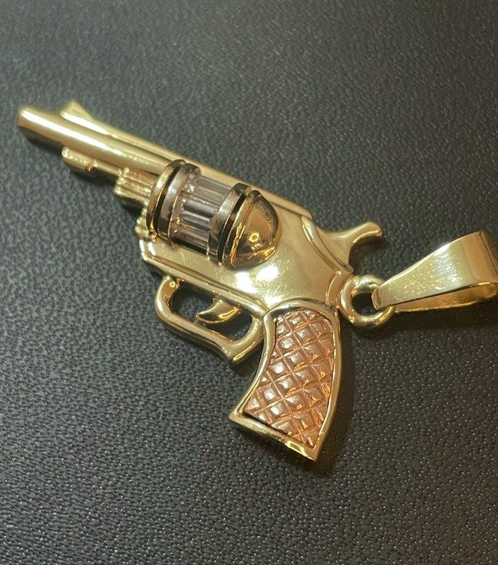 14K Gold 3 Tone Revolver Gun Pedant / Charm Yellow, White, Pink Gold Jewelry gallery