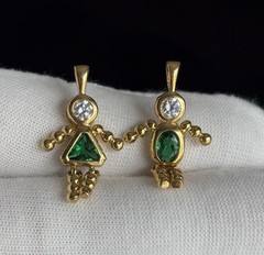 Gold Plated 925 Sterling Silver Boy & Girl Charm May Birthstone X2 ADORABLE 4.6g