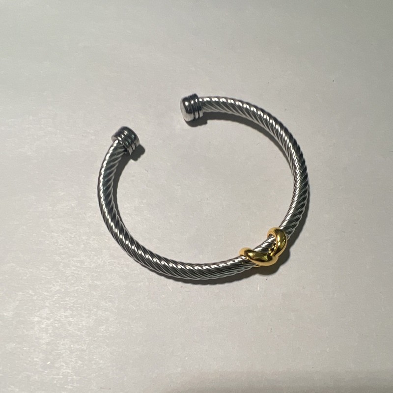 Two-Tone Metal Twisted Wire Cable Cuff Bangle Bracelet, Gold Knot, Stackable gallery