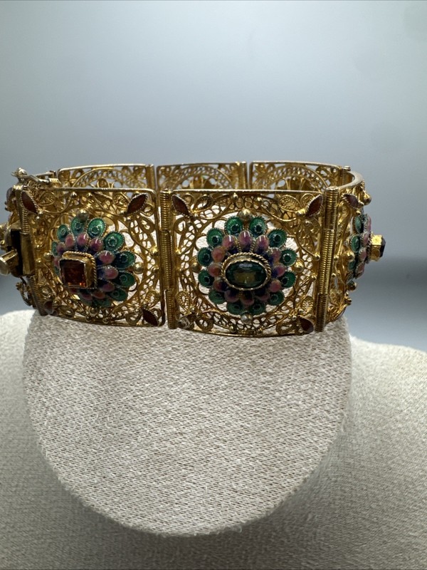 New Barbara Garwood Sterling Silver Enamels Filigree Gold Tone Gemstone Bracelet gallery