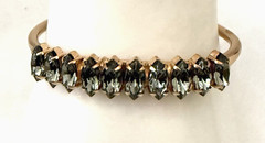Elizabeth Cole ‘Adelia’ Smoky Gray Swarovski Crystal Gold Pl Open Cuff Bracelet