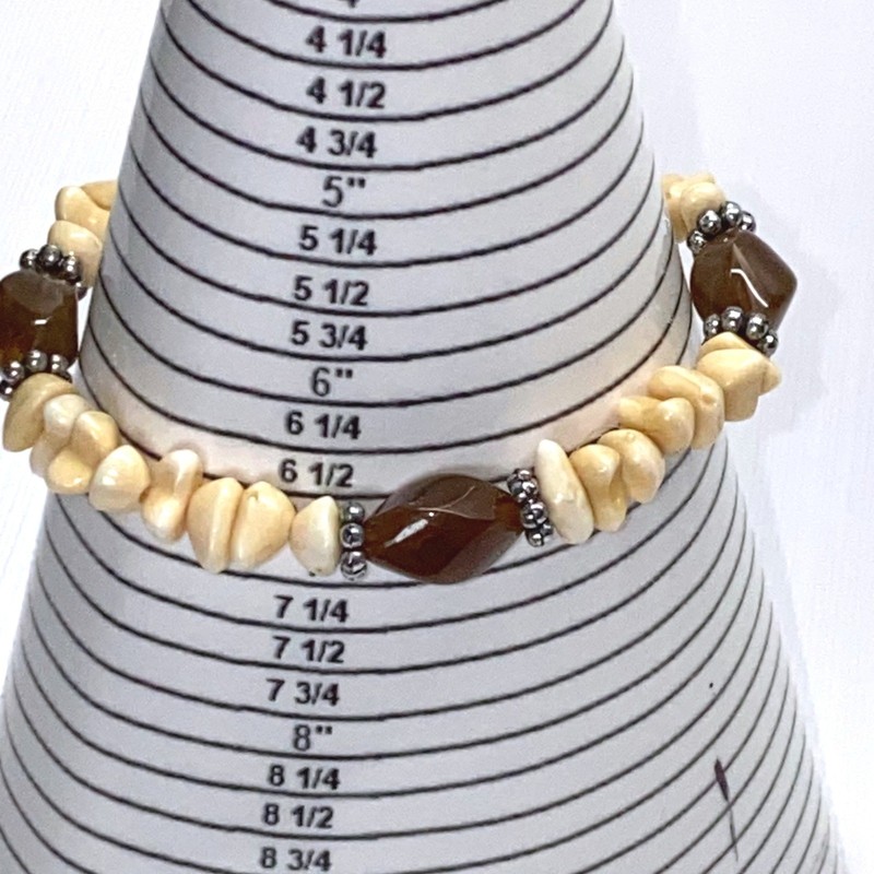 Beaded Stretch Bracelet Brown Seed Beads Cream Beads Stretchy gallery