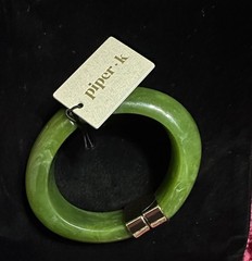 Piper K Green Stone Bangle Bracelet with Hinged Closure, Round, Nickel-Free