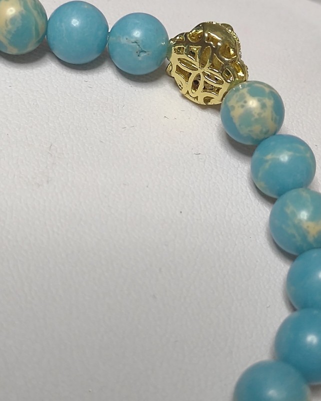 Cat Panther Jaguar Bracelet Light Blue Beads Rhinestone Cat Face Green Eyes gallery