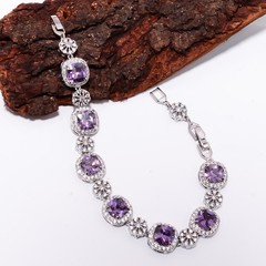 Purple Amethyst, CZ 925 Sterling Silver Adjustable Bracelet 7-8″ B140821