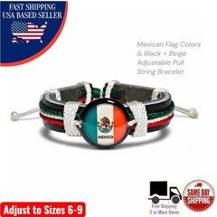 Mexican Flag Colors & Black + Beige Pull String Adjustable Bracelet Sizes 6-9