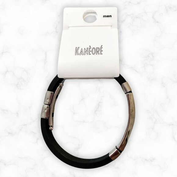 NWT Kanèoré Men's Black Braided Cord with Silver Tone Metal Accent Cuff Bracelet gallery