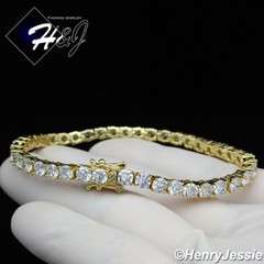 7″-8.5″MEN WOMEN 14K GOLD PLATED ICY CZ 4MM 1 ROW TENNIS LINK CHAIN BRACELET*GB2