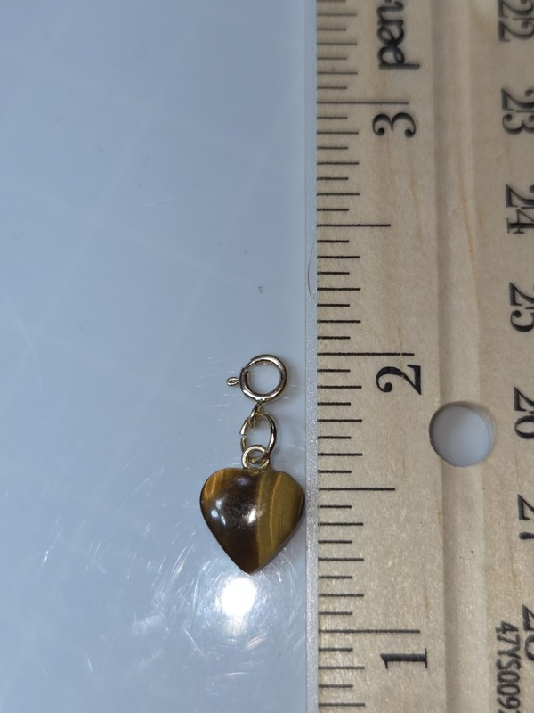 Gold 585 Tiger's Eye Heart Charm with Spring Ring Closure, Brown Dangle gallery