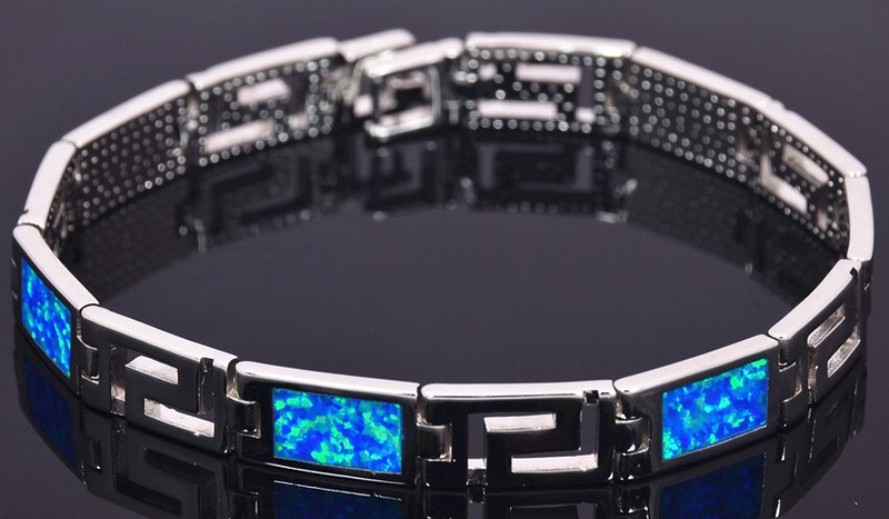 Vikoly Hawaii Beach Blue Square 925 Sterling Sliver Fire Opal Bracelet 18cm gallery