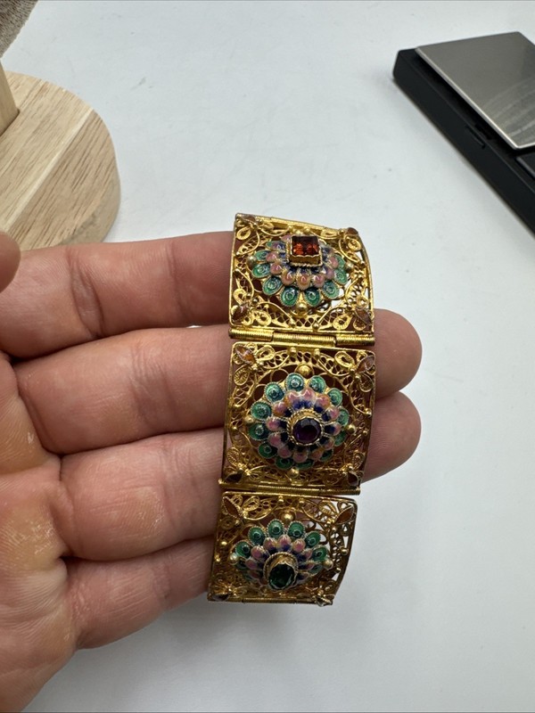 New Barbara Garwood Sterling Silver Enamels Filigree Gold Tone Gemstone Bracelet gallery